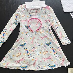 btween Pink and Blue Patterned Dress with Headband